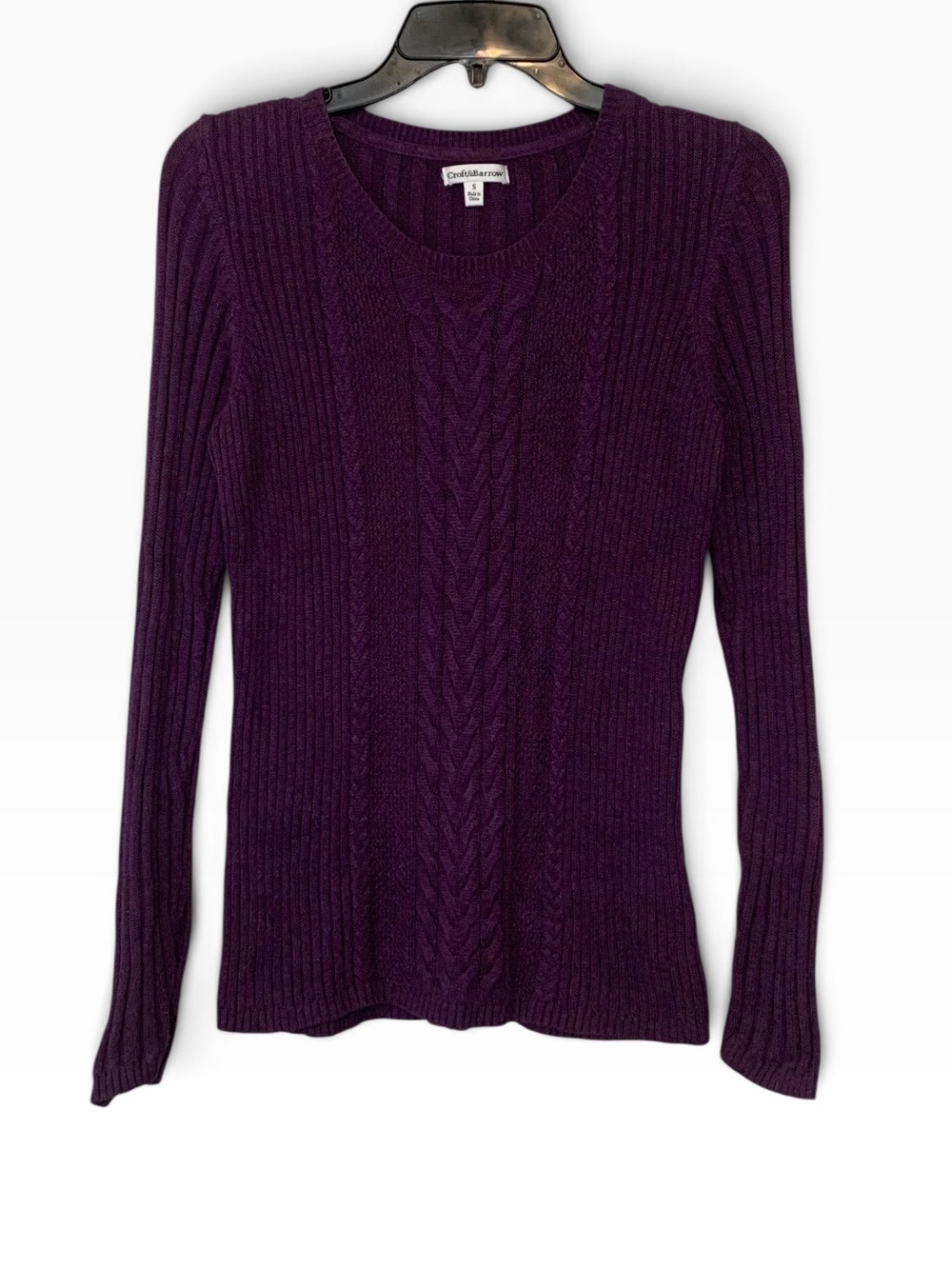 Croft & Barrow Women's Purple Cable Knit Crew Neck Sweater